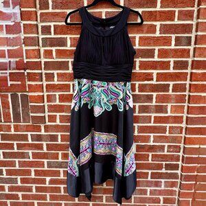 Signature by Sangria Dress Womens Sz 16 Black Paisley Print Handkerchief Hem